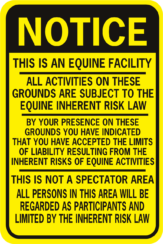 Notice Equine Liability Sign Generic