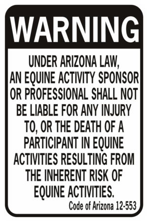 Horse Arizona Equine Liability Law Sign