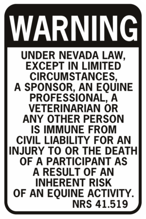 Horse Nevada Equine Liability Sign