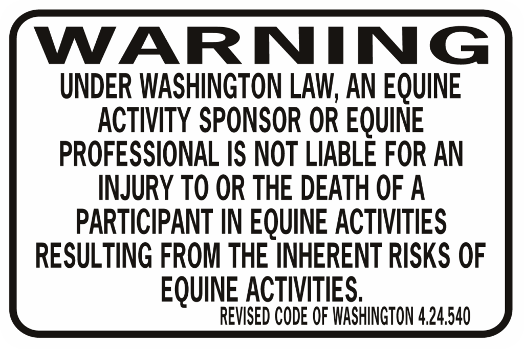 Horse washington state rcw equine liability world famous sign co 